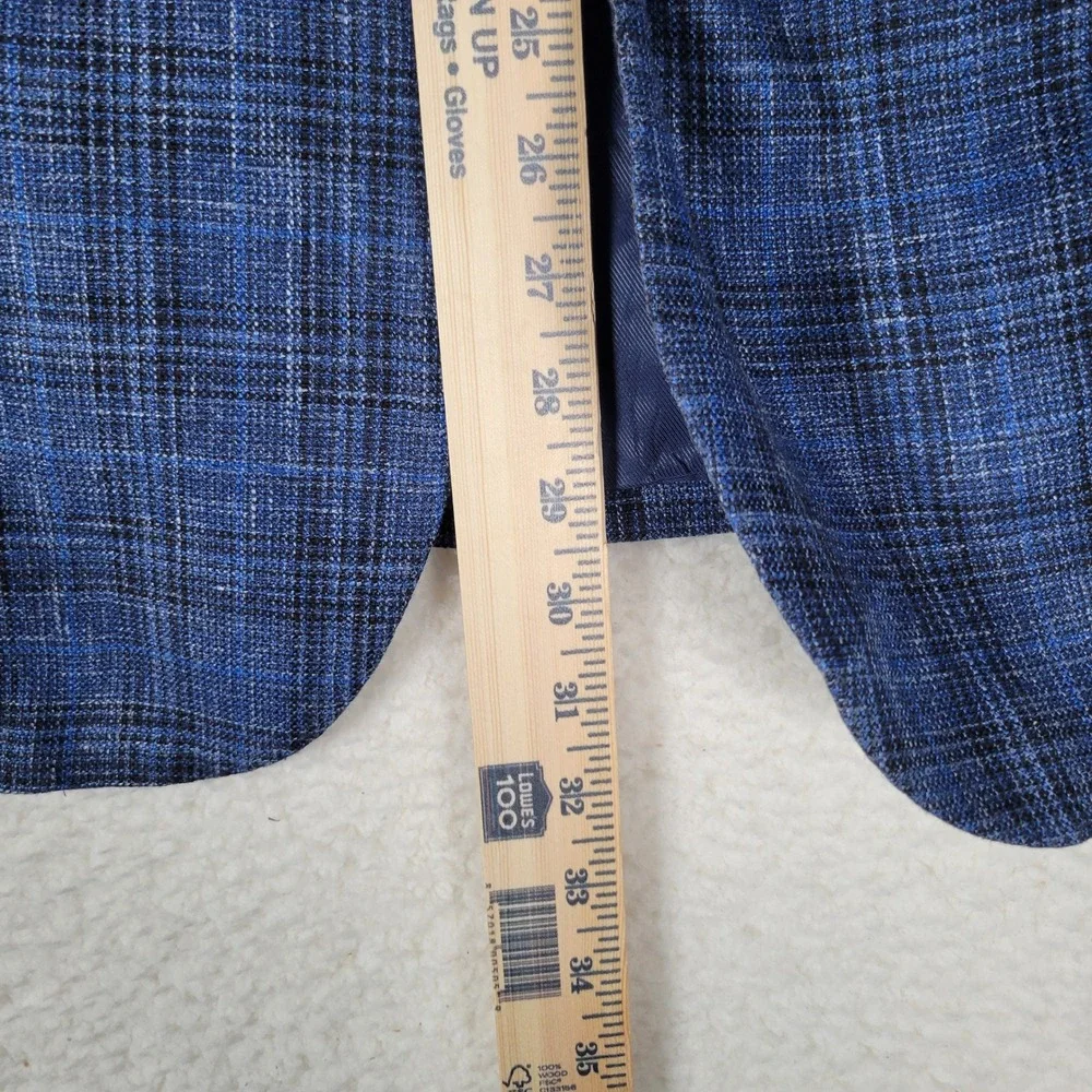 Joseph Abboud Sport Coat Mens 48R Blue Plaid Wool Silk Linen E. Thomas Blazer